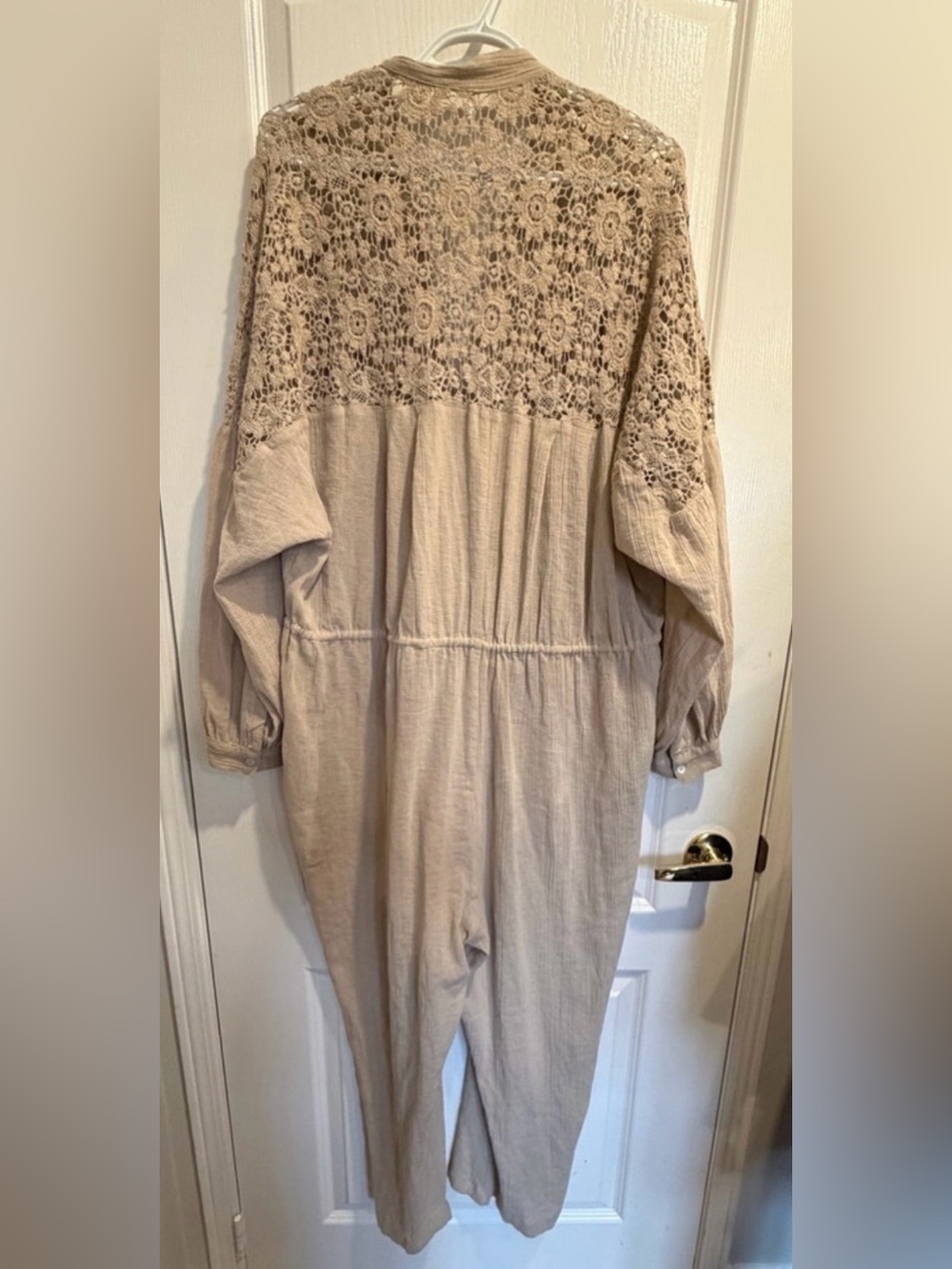 Free People Tan Button-Front Jumpsuit with Lace Back - Picture 6 of 8